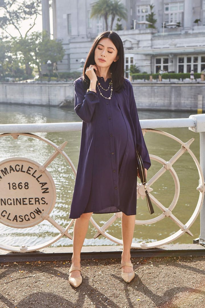 Nadiya Nursing Dress (Front with bump outdoor).jpg