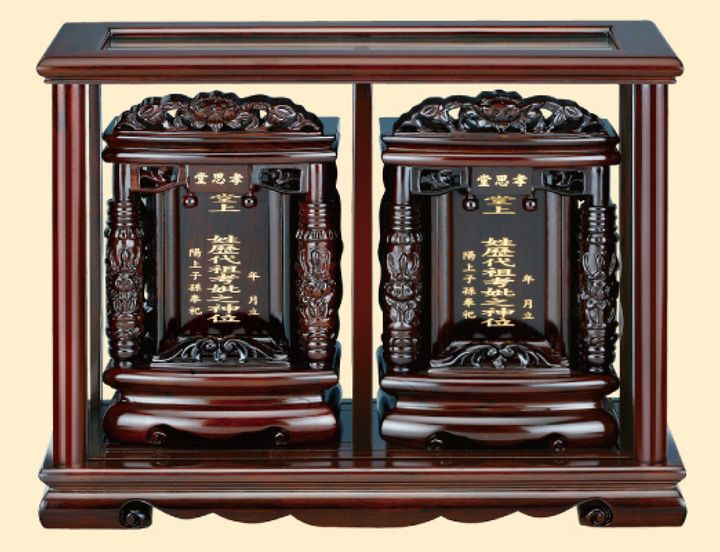 黑紫檀蓮柱七寸雙姓祖先龕