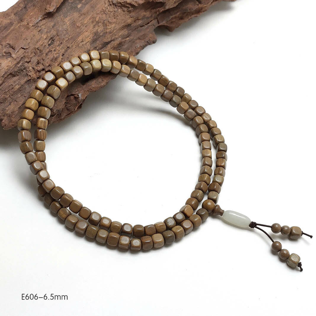 Natural Green Sandalwood Bracelet 6 5mm 天然绿檀木和田玉佛珠多圈手串 E606 Jifuge
