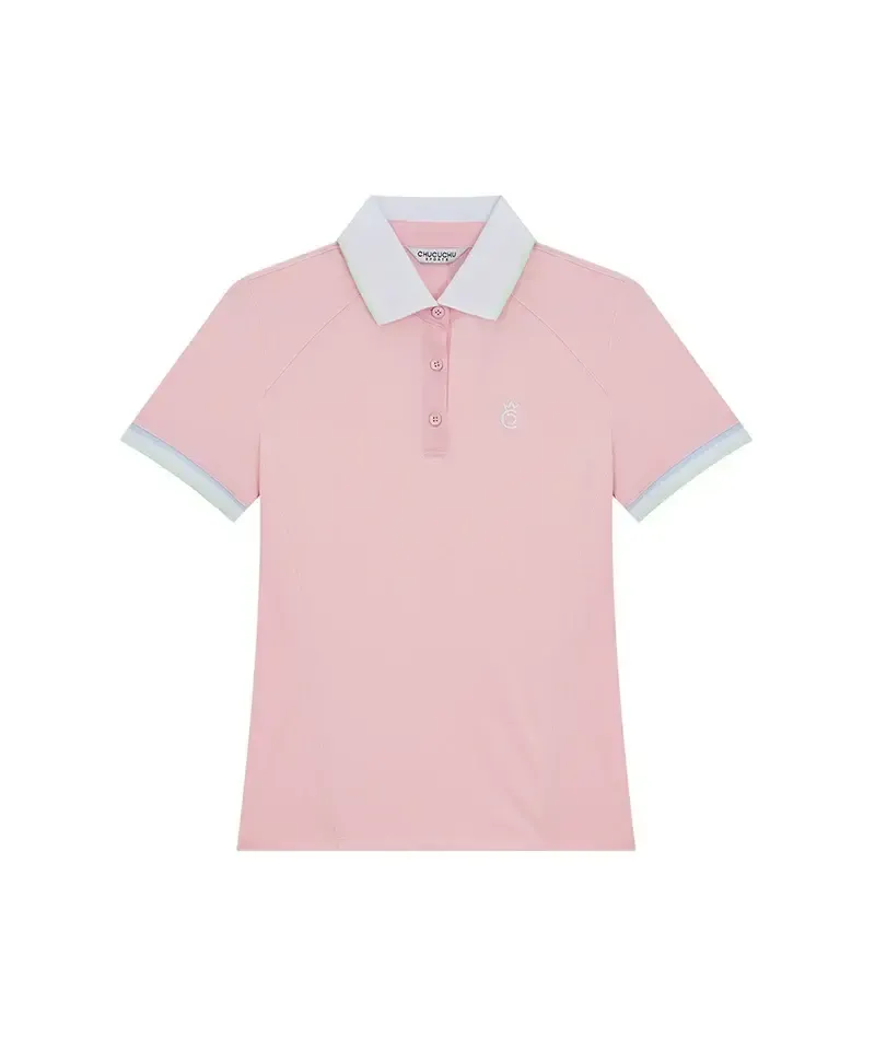 1_Line_Back_Mesh_Collar_Short_Sleeve_Top_-_Pink