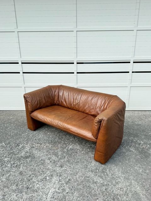 N3888 Vintage 1970s Brown 2 seats sofa (2)