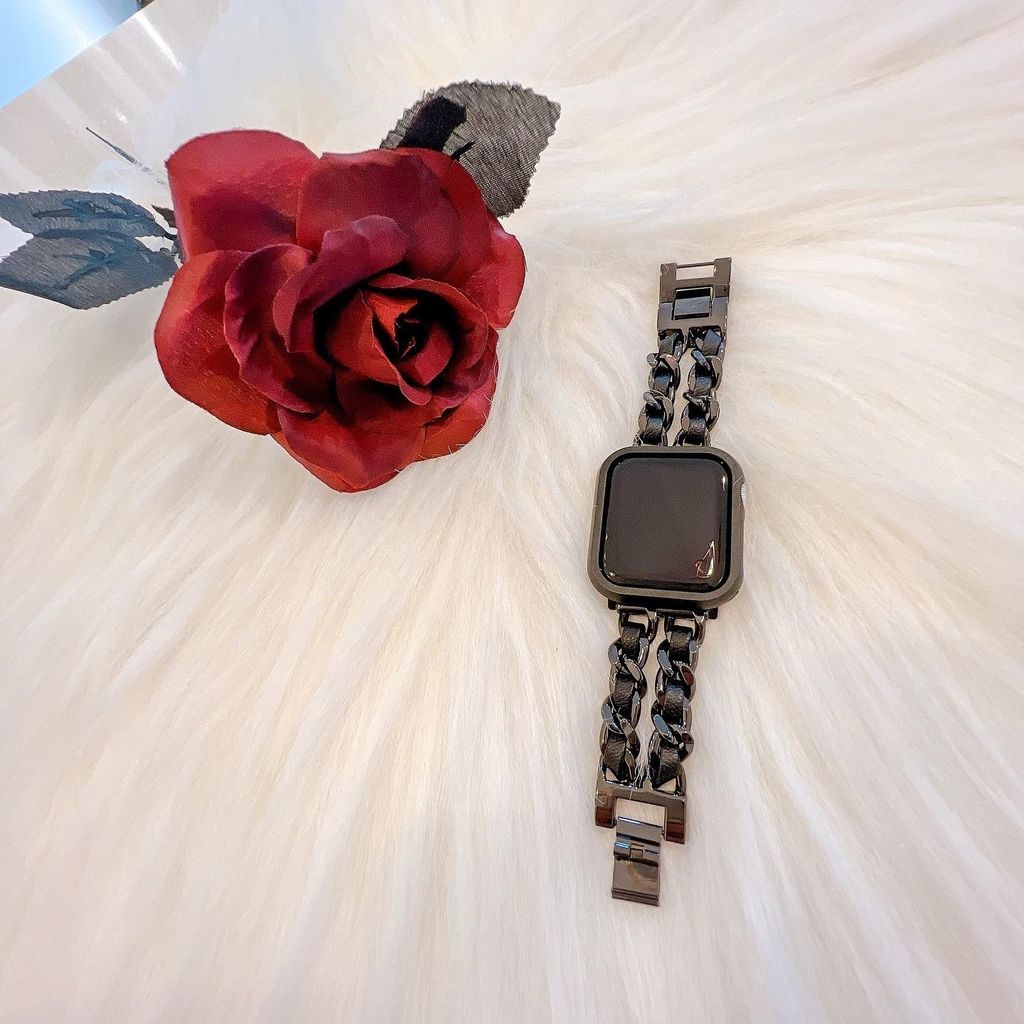 Apple Watch 不銹鋼雙鍊錶鍊 小香風 霧面全黑配色 Milkyway 24k Apple Watch 不銹鋼雙鍊錶鍊 小香風 霧面全黑配色 Milkyway 24k