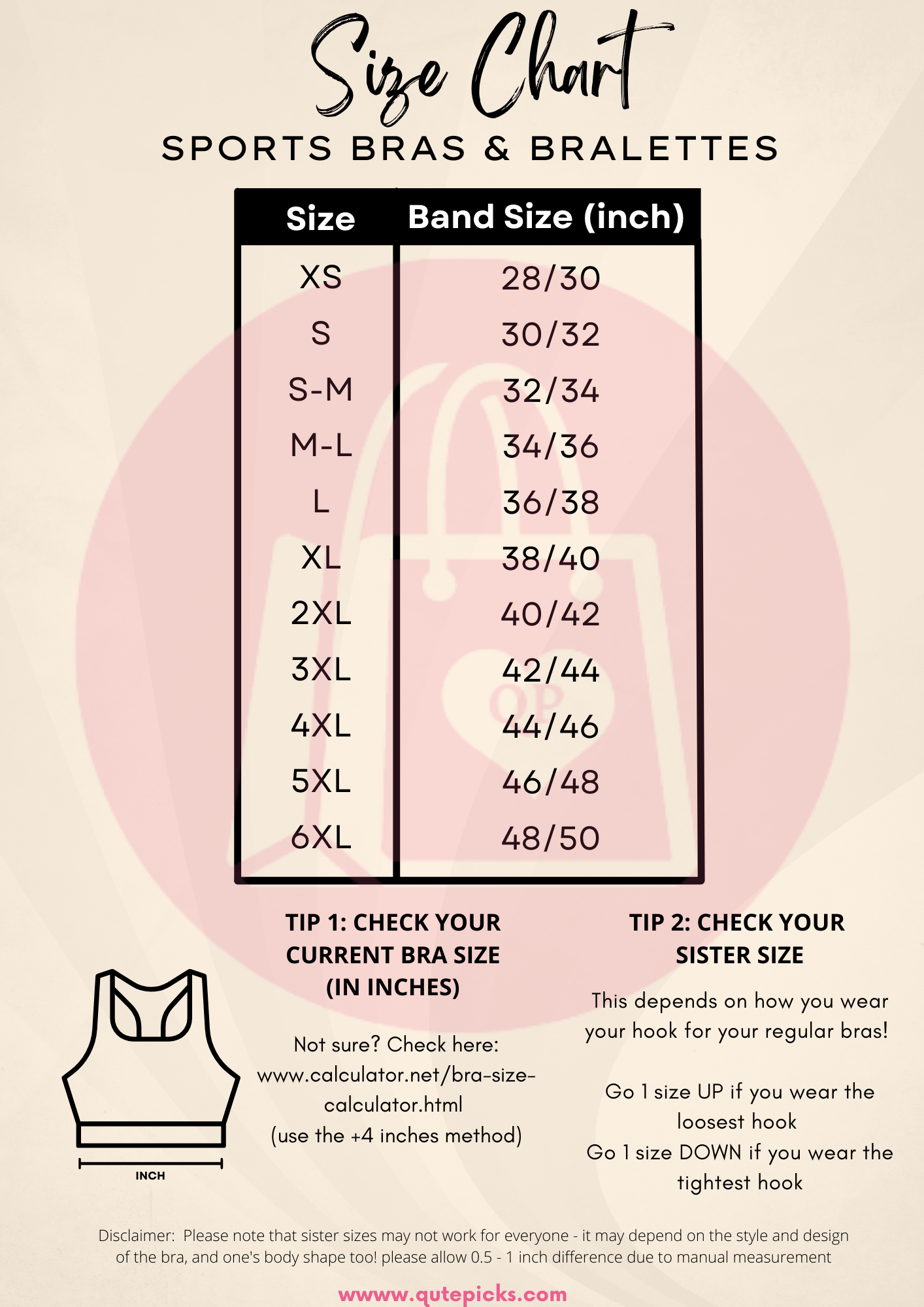 Bralettes Size Chart
