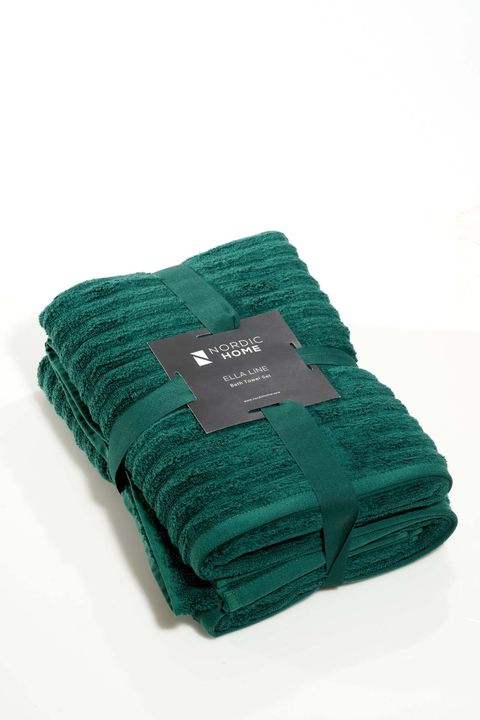 Nordic Home Ella Line Towel Evergreen 01-min