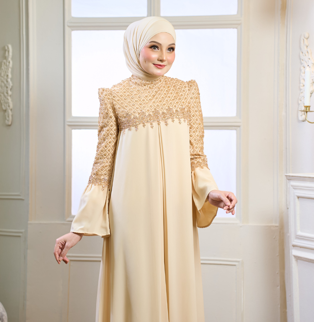 Rosella Dress in Sand Champagne