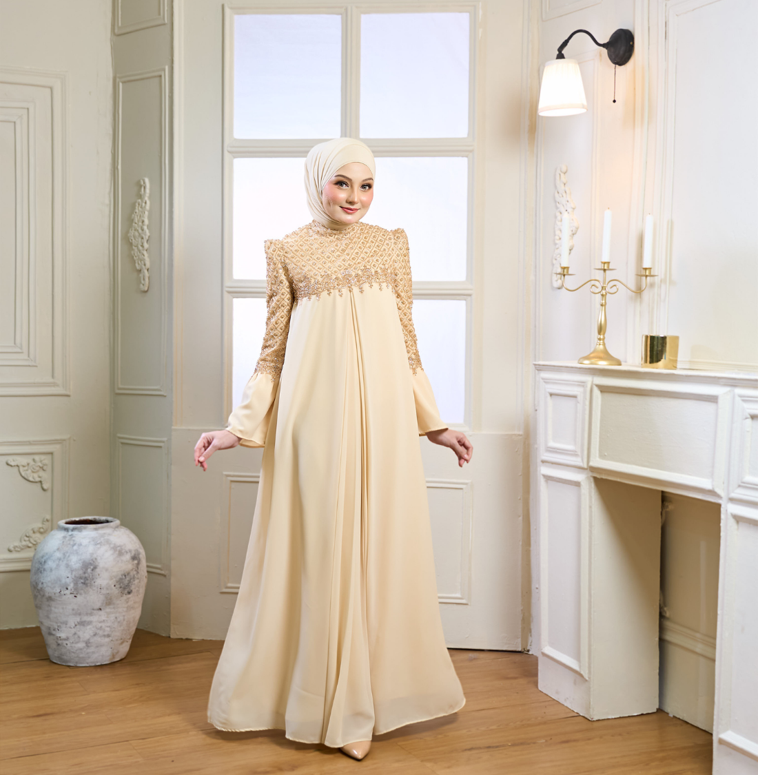 Rosella Dress in Sand Champagne