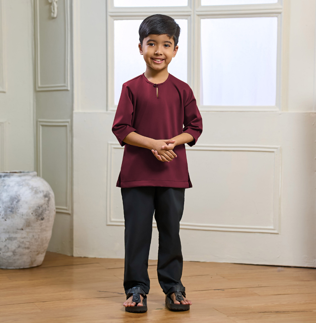 Rayyan Kurta Kids in Burgundy