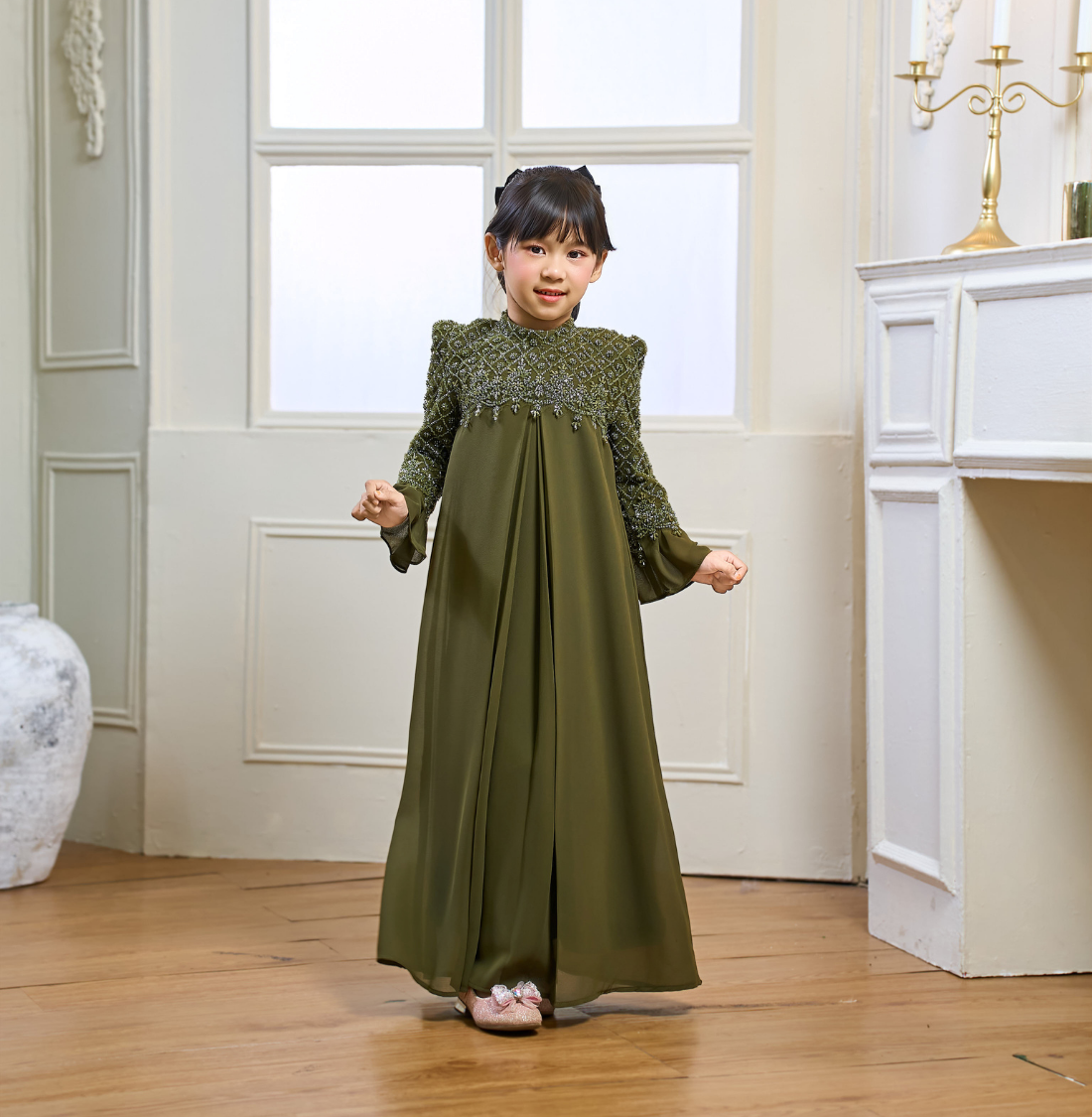 Rosella Dress Kids in Deep Olive