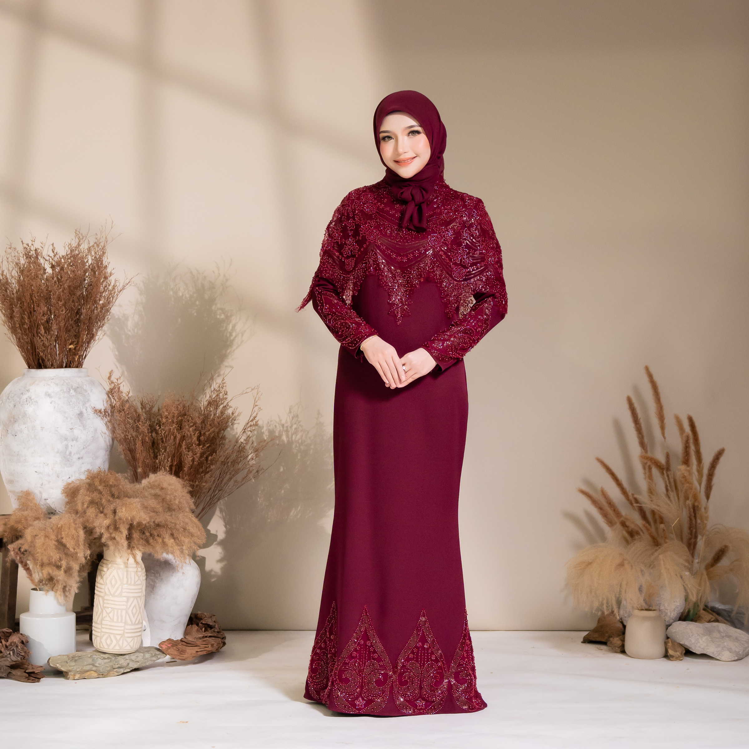Elara Dress in Burgundy