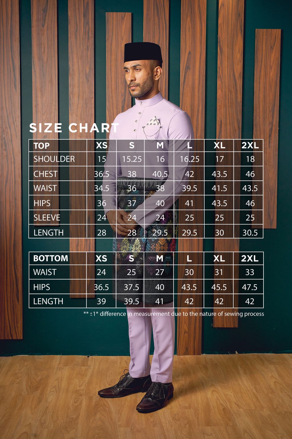 size chart baju melayu dewasa