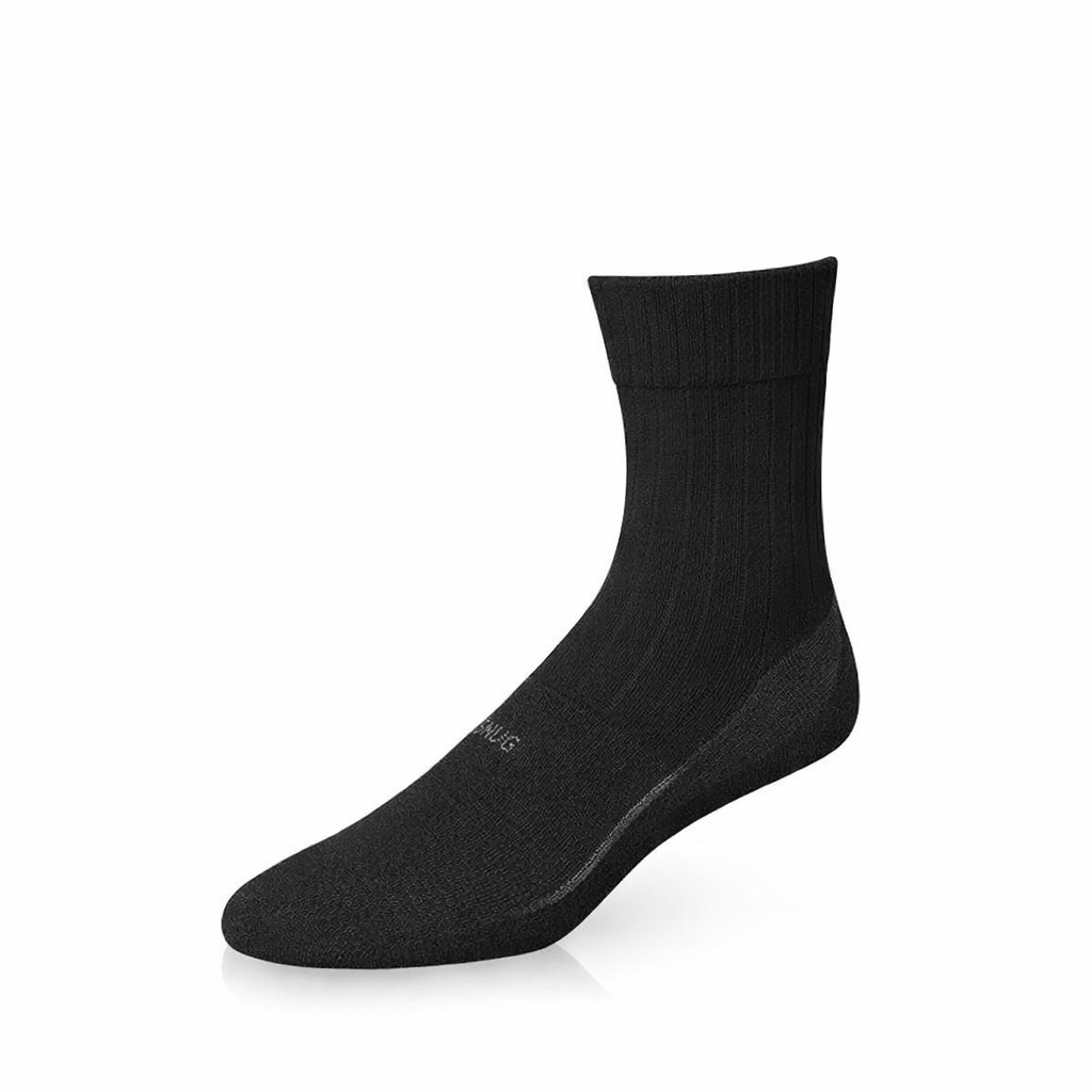 Black ribbed crew sock close-up