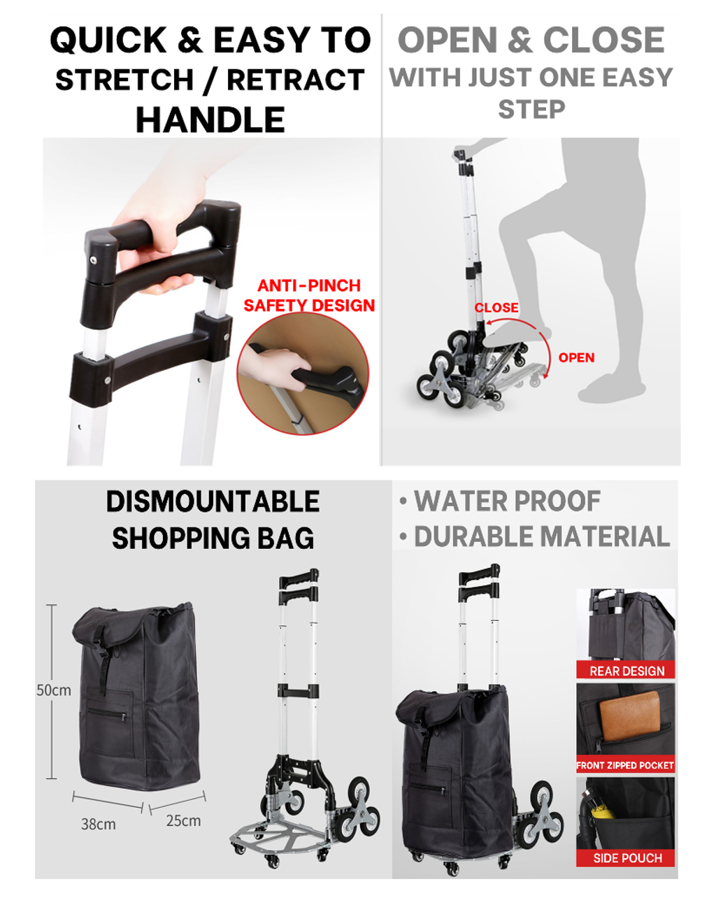 [Xhome] 6 or 10 Rubber Wheels Shopping Trolley with Bag, Stairs Climber (7).png