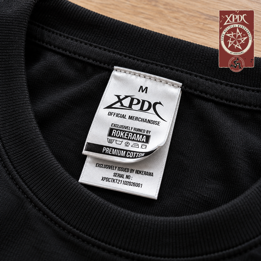 Label XPDC Official Merchandise dan label nombor siri di bawahnya