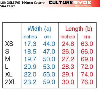 CS Long Sleeve Shirt Size CHART