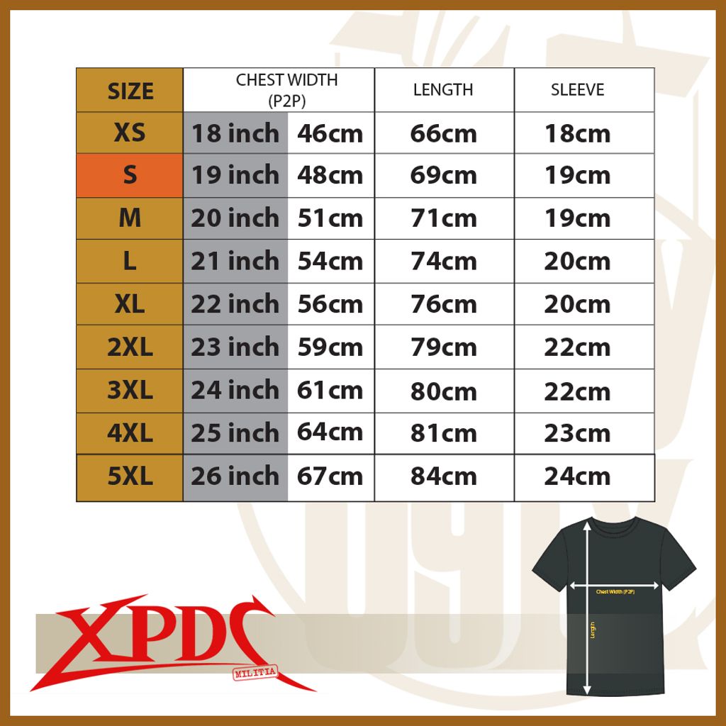 XPDC Size Chart