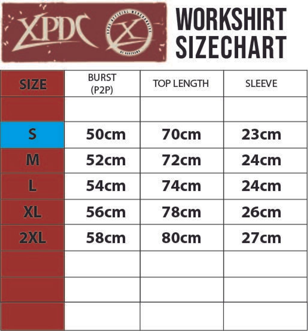 Workshirt Size Chart