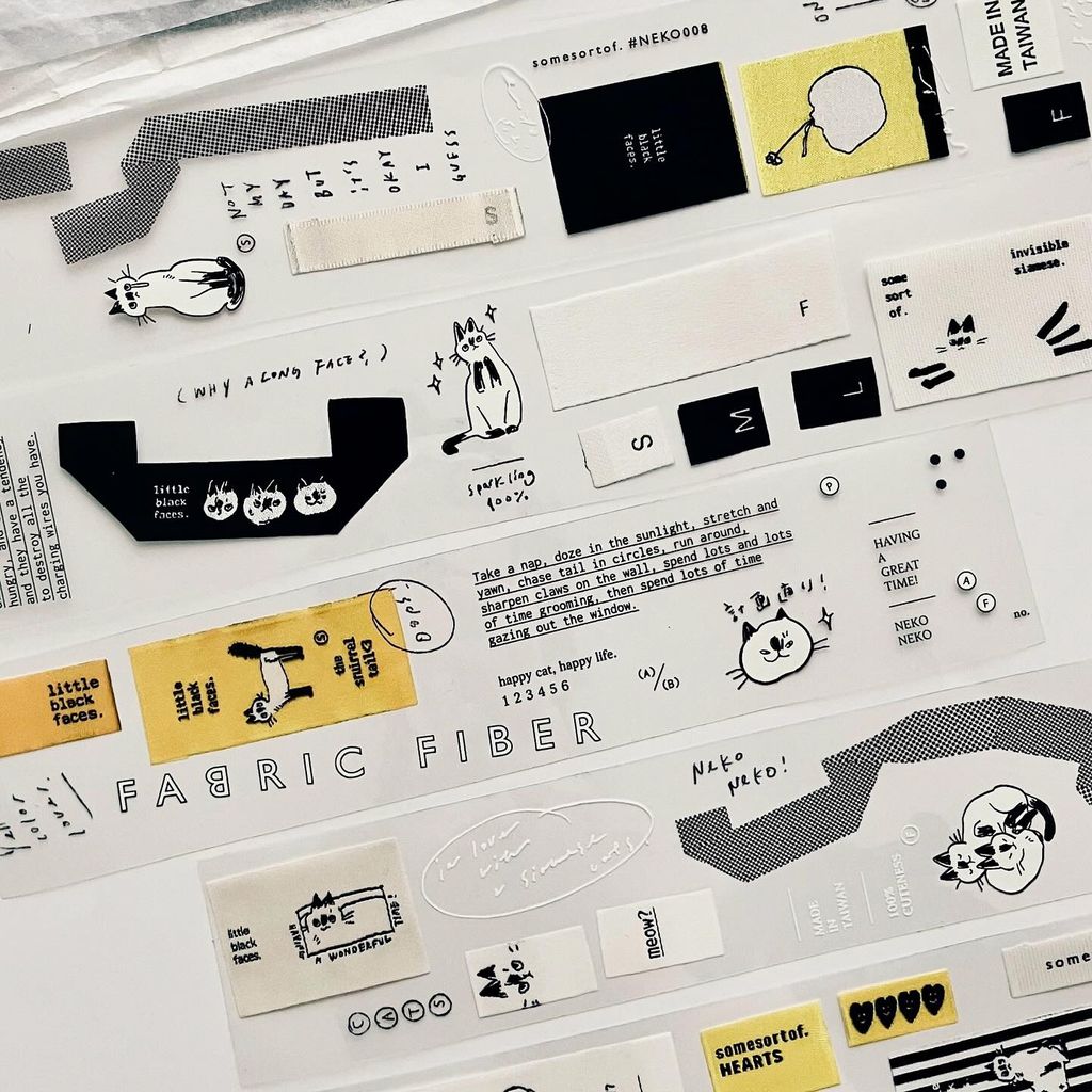 羊君 pet 亮面 膠帶 印刷 手帳 拼貼 fabric 布標 布料 貓 7
