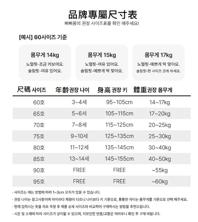 男生尺寸表