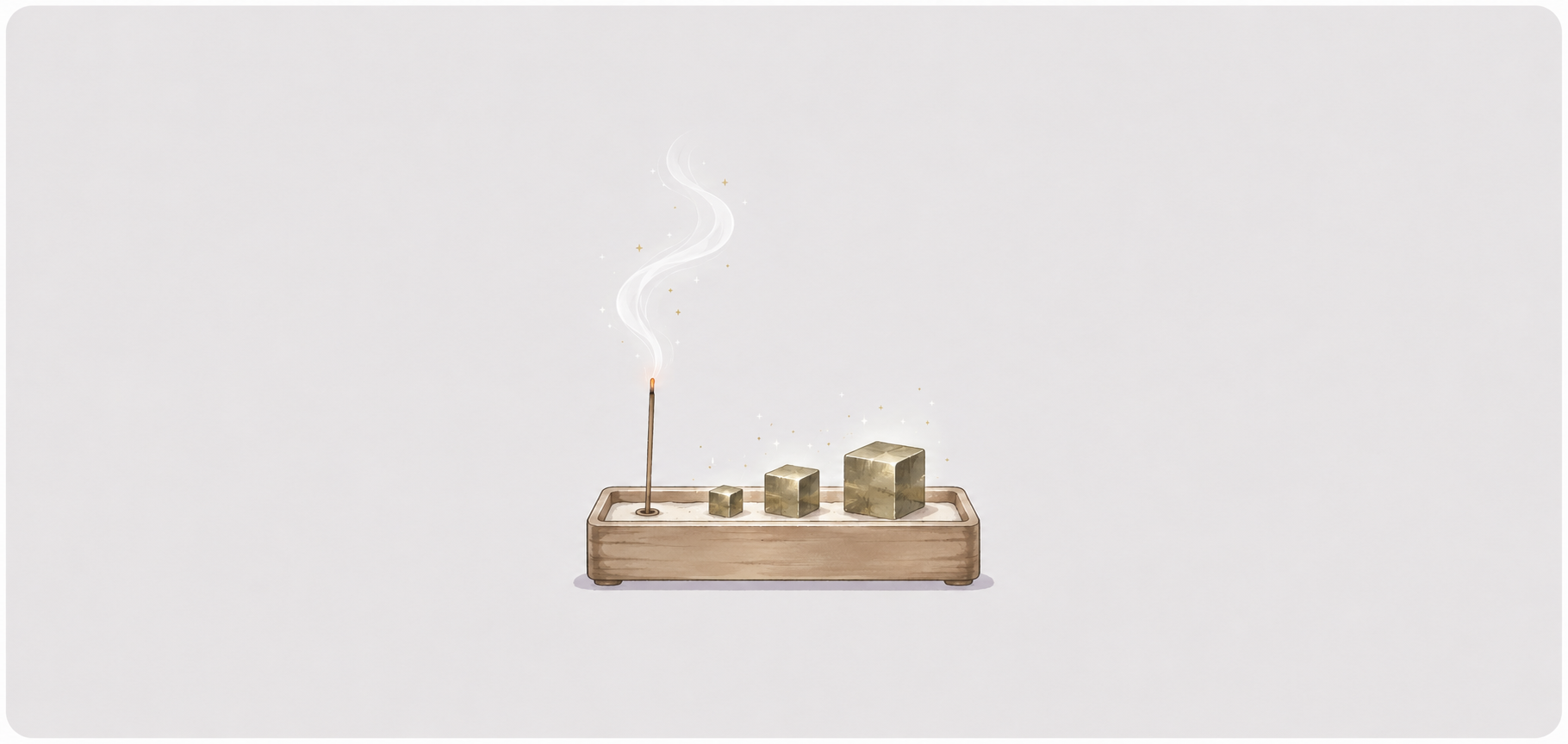 熏香消磁與水晶淨化示意圖，說明水晶在熏香下進行能量補充與消磁