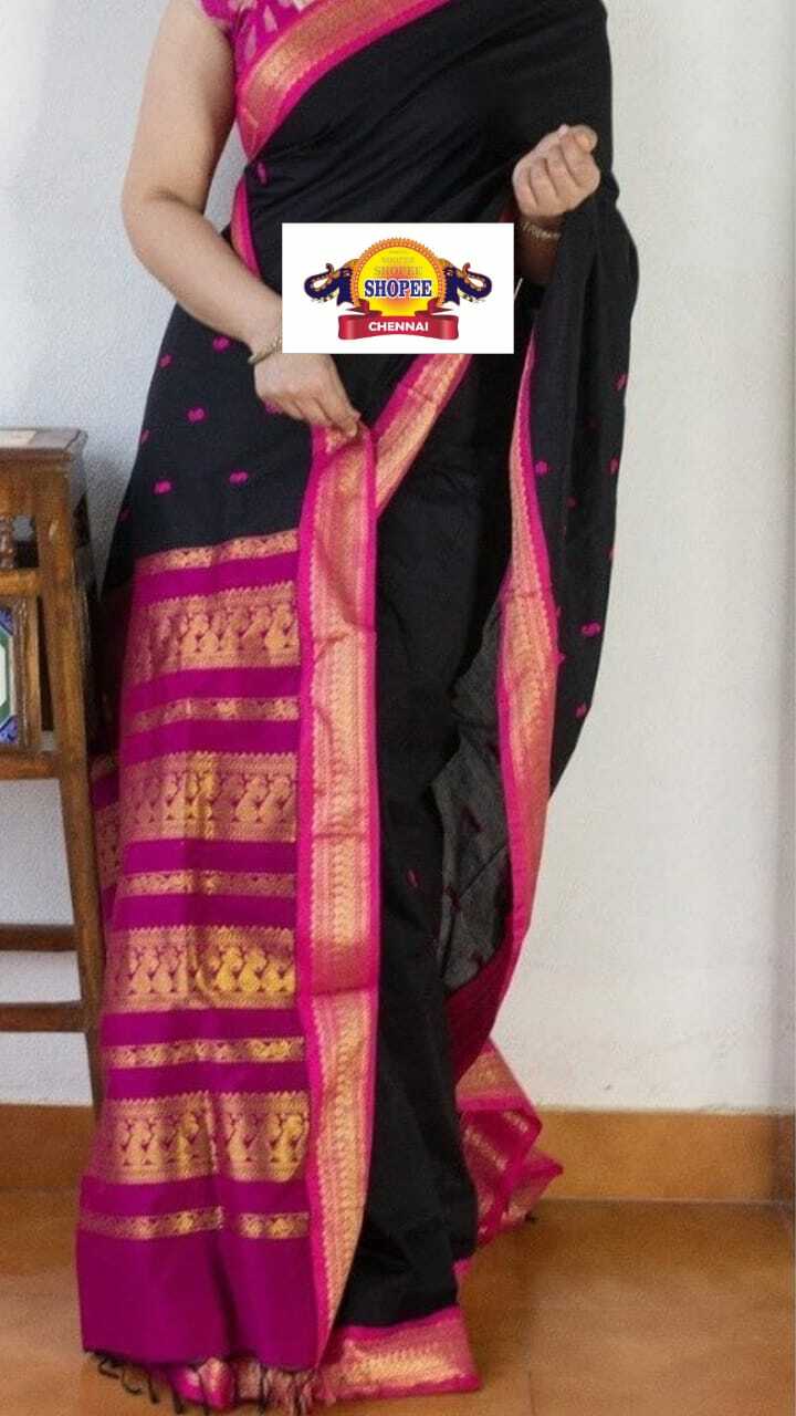Traditional Madurai Silk cotton saree- Rani pink Gold zari border -Pink  butta and peacock – Shopee Chennai
