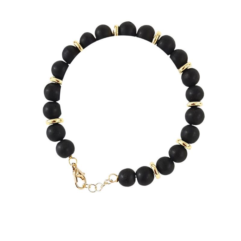 Authentic Black Karungali Wood Bangle with 14K Gold Spacers