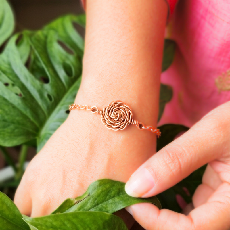 Elegant Rose Charm Copper Bracelet