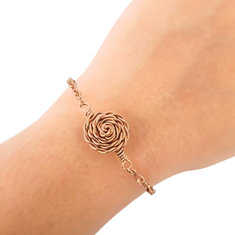 Elegant Rose Charm Copper Bracelet