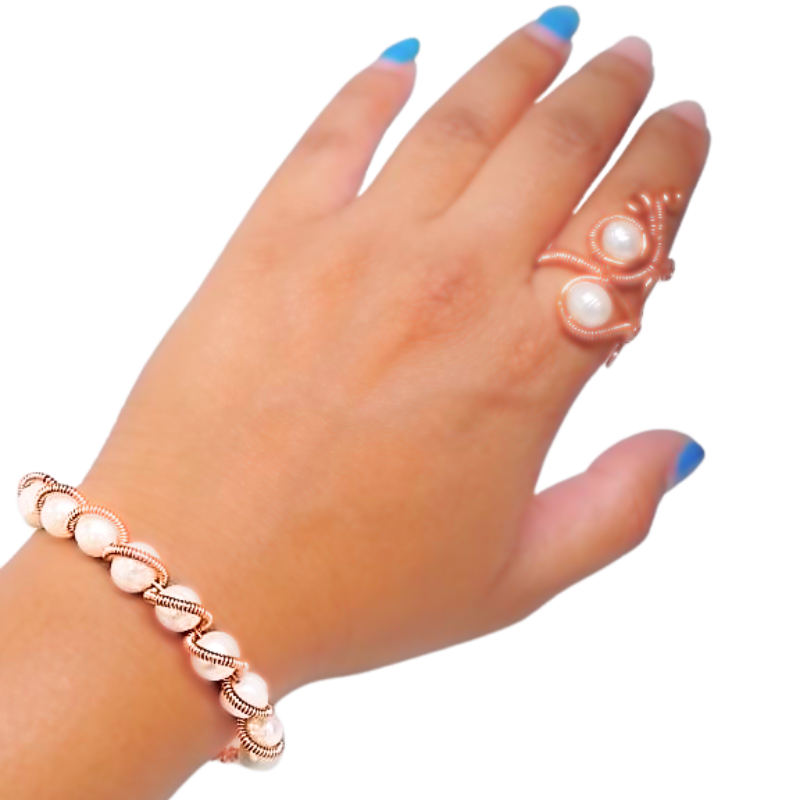 Artisan Copper Bangle with Raw Freshwater Pearls - Twisted Wire Art