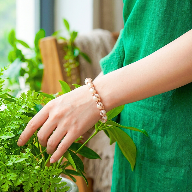 Artisan Copper Bangle with Raw Freshwater Pearls - Twisted Wire Art