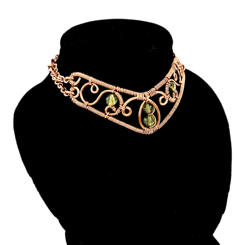 Artisan Peridot & Copper Link Bracelet - Boho Chic Gemstone Jewelry