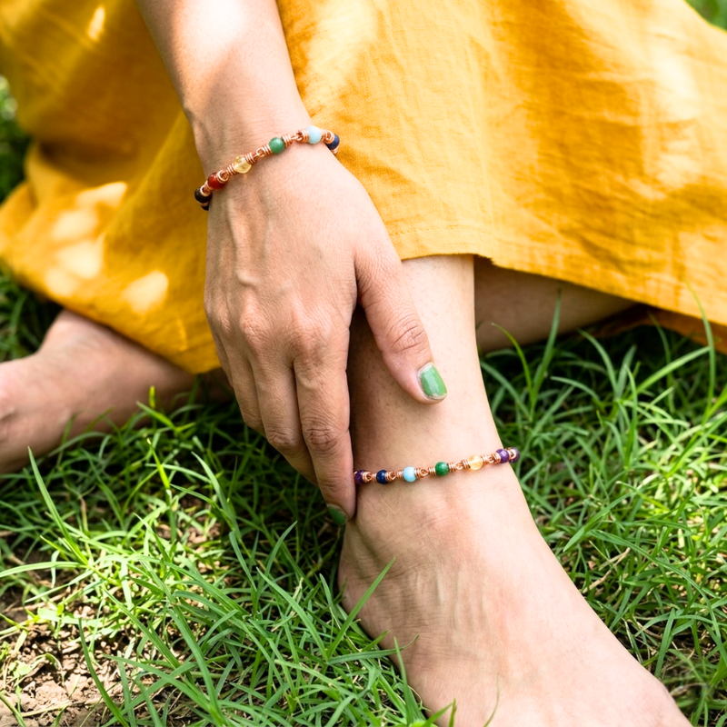 7 Chakra Healing Copper Gift Set – Bracelet & Anklet for Energy Balance