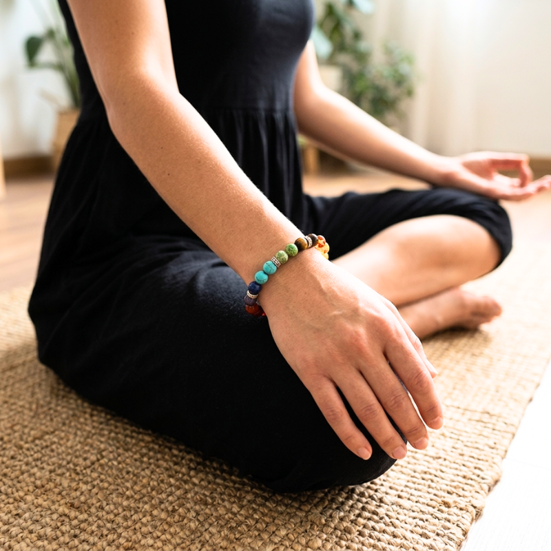 7 Chakra Healing Bracelet - Natural Gemstone Bead Elastic Stretch Bracelet