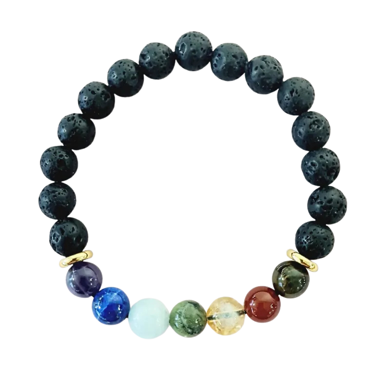 7 Chakra Gemstone Lava Rock Stretch Bracelet