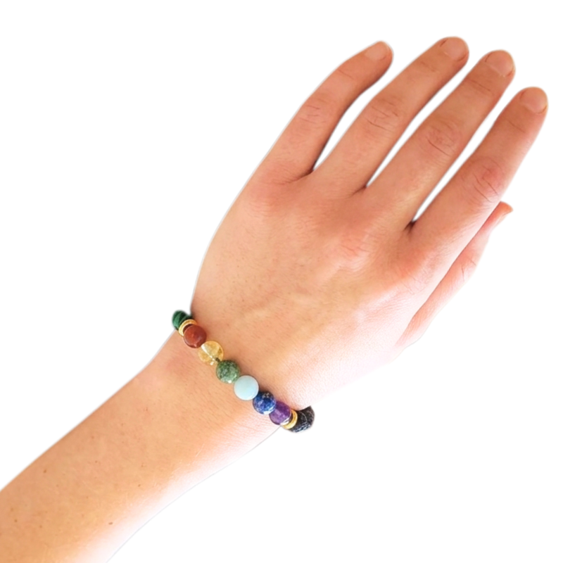 7 Chakra Gemstone Lava Rock Stretch Bracelet
