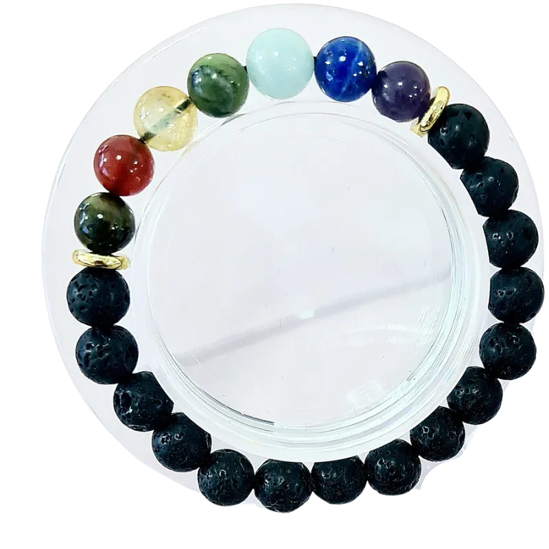 7 Chakra Gemstone Lava Rock Stretch Bracelet