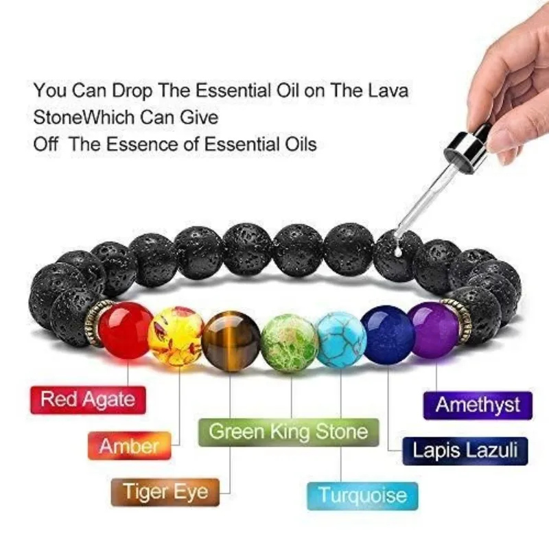 7 Chakra Gemstone Lava Rock Stretch Bracelet