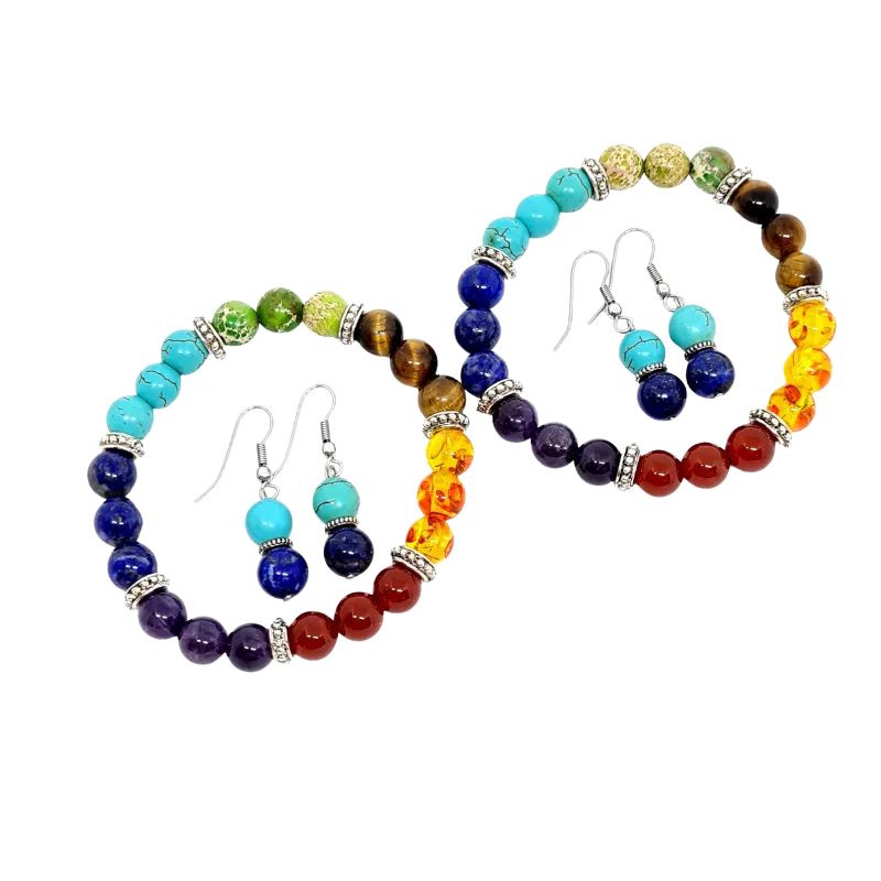 7 Chakra Gemstone Stretch Bracelet with Earrings