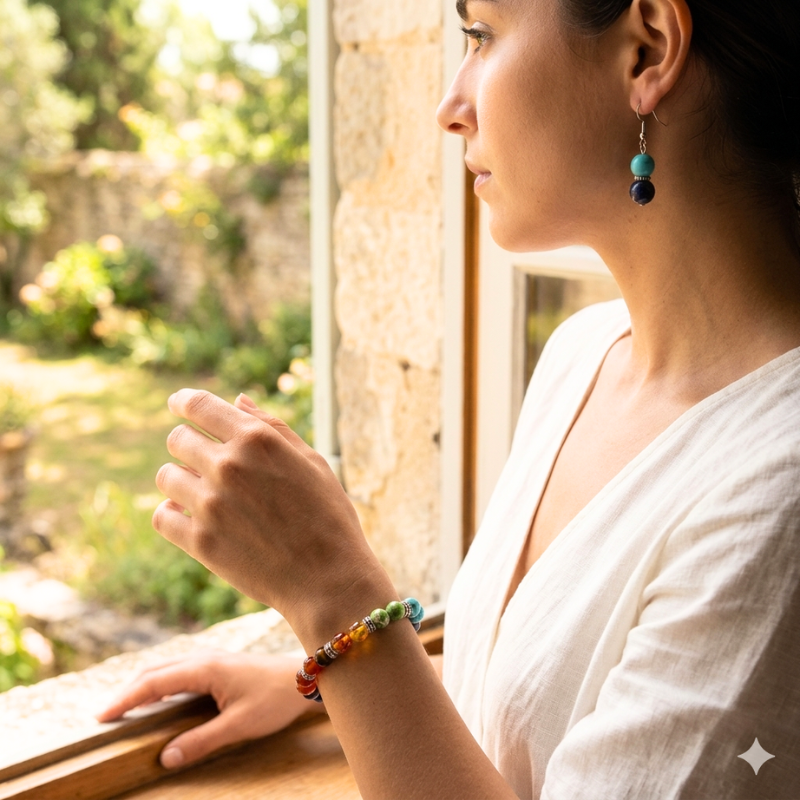 7 Chakra Gemstone Stretch Bracelet with Earrings
