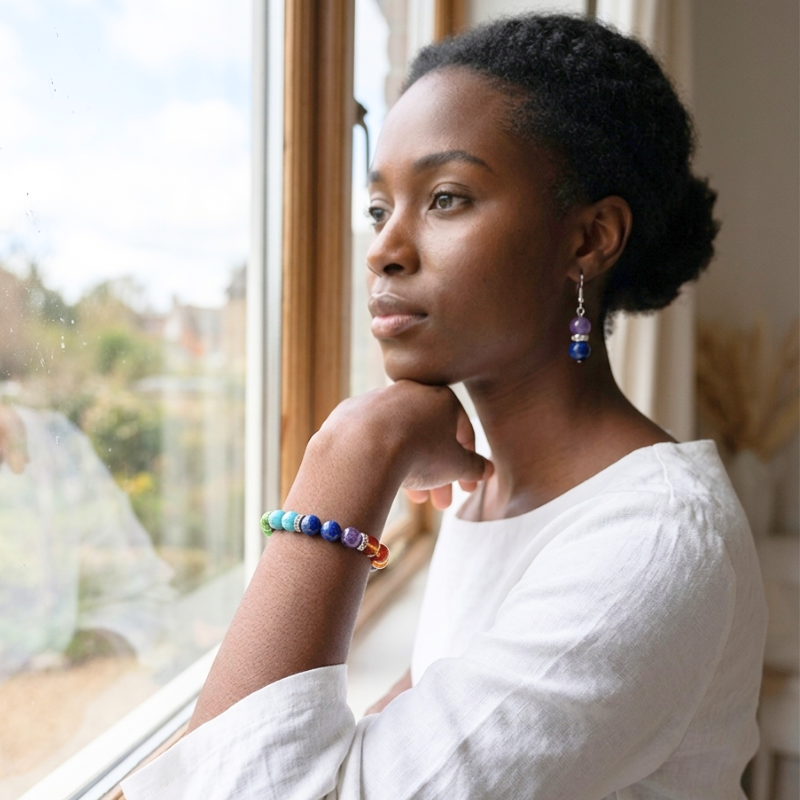 7 Chakra Gemstone Stretch Bracelet with Earrings