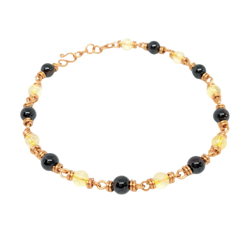 Natural Citrine and Garnet in Copper Bracelet - Abundance & Energy