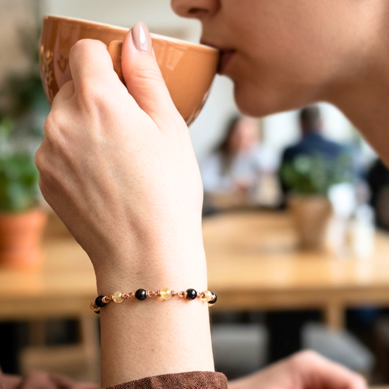 Natural Citrine and Garnet in Copper Bracelet - Abundance & Energy