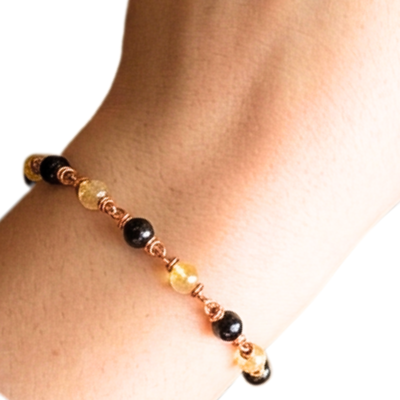 Natural Citrine and Garnet in Copper Bracelet - Abundance & Energy