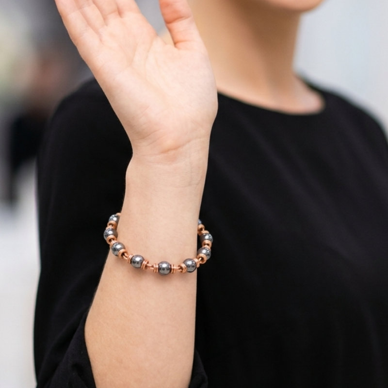 100% Pure Copper Bracelet with Terahertz Beads - Handmade Health Jewellery