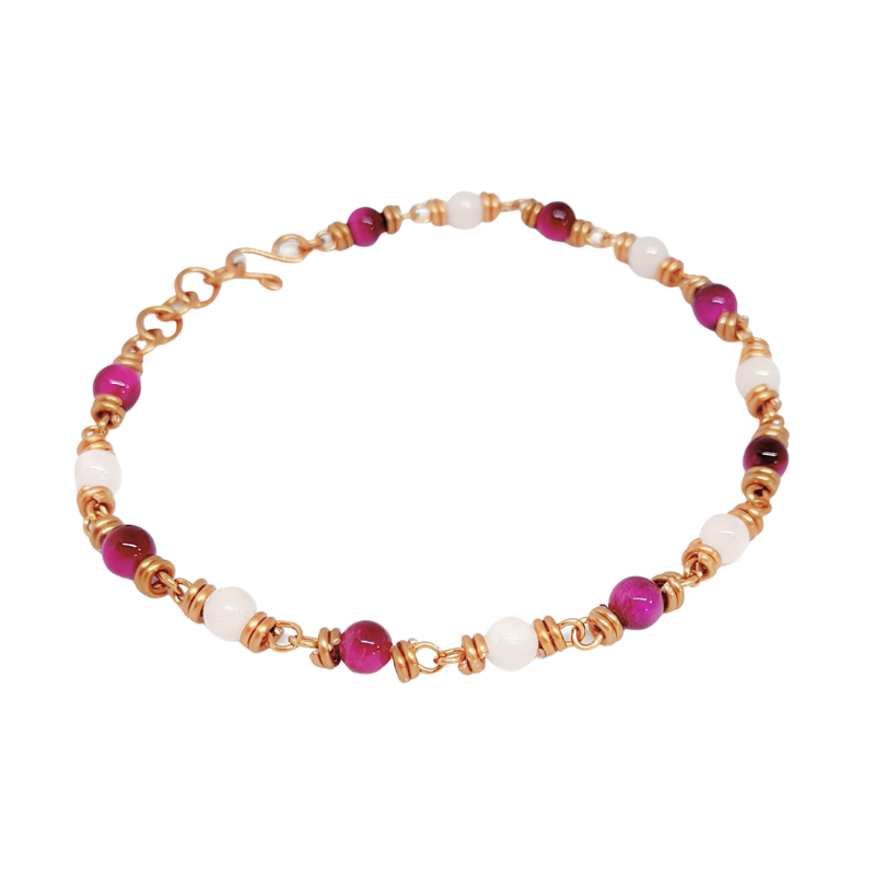 Pink Tiger Eye & Rose Quartz Copper Bracelet: Self-Love & Confidence Crystal