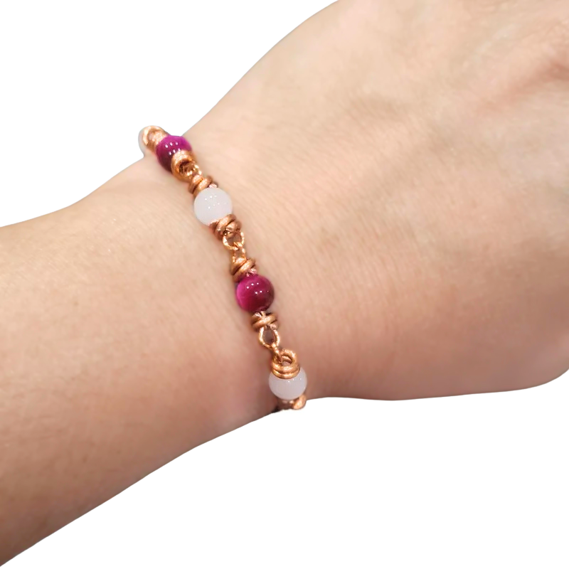 Pink Tiger Eye & Rose Quartz Copper Bracelet: Self-Love & Confidence Crystal