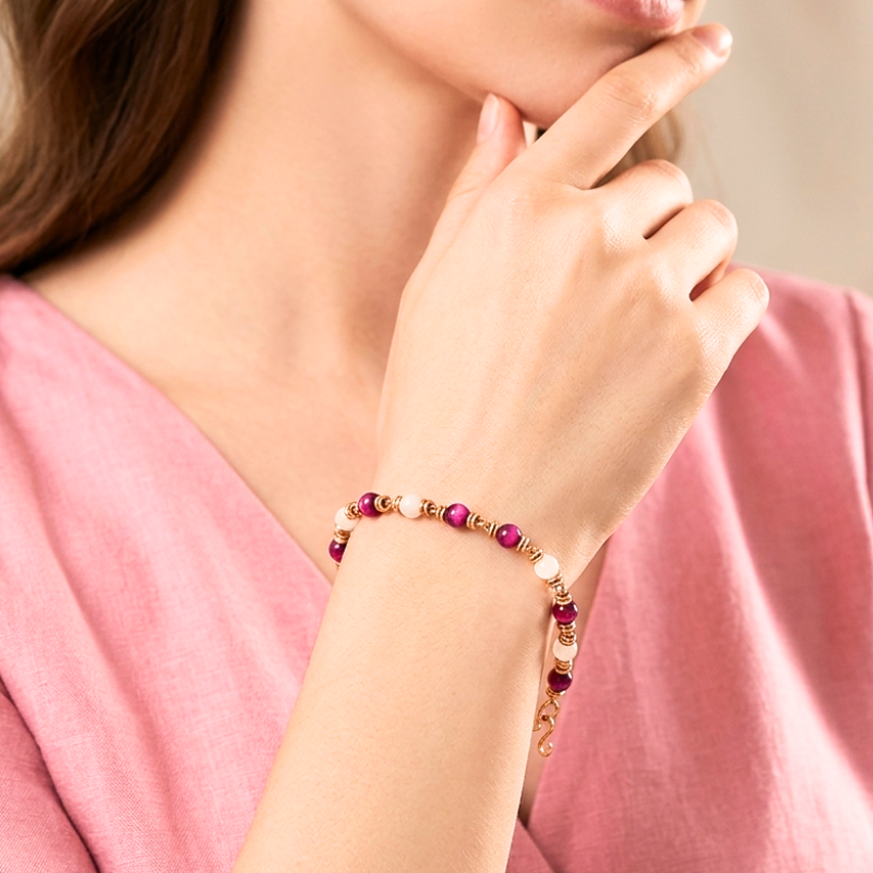 Pink Tiger Eye & Rose Quartz Copper Bracelet: Self-Love & Confidence Crystal