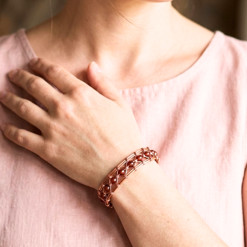 Weave Delight Copper Bangle featuring Gemstone