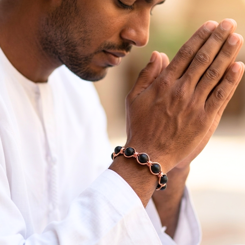 Radiant Twist Copper Bangle featuring Karungali - Black Ebony Wood