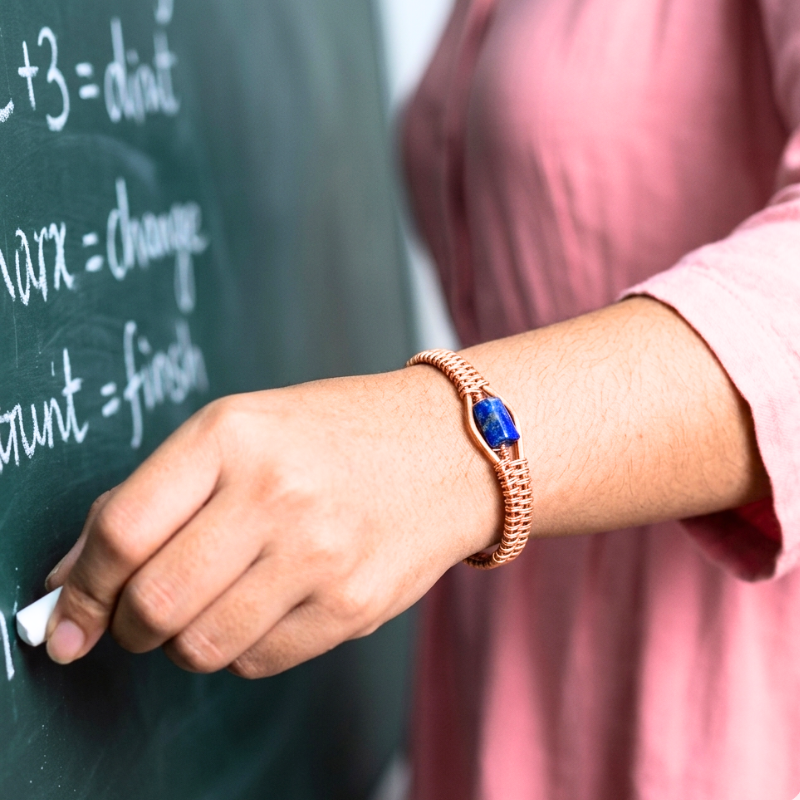 Barrel Cut Lapis Lazuli Copper Cuff Bracelet - Copper Healing Jewelry