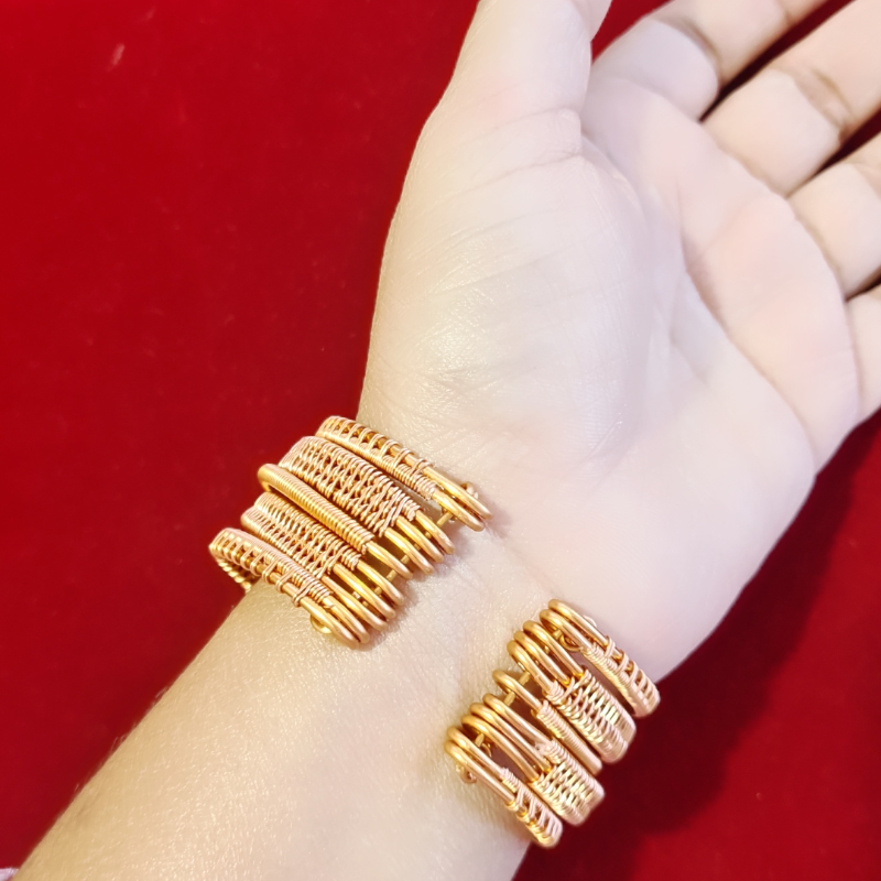 Artisan Wire Wrapped Copper Cuff Bangle - 5 Tier Layered Bangle
